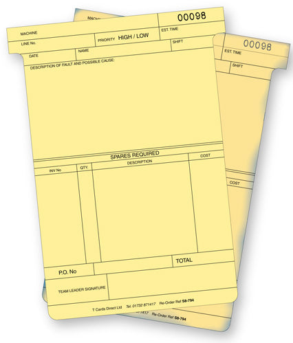 Maintenance T Cards - 3 part – T Cards Direct